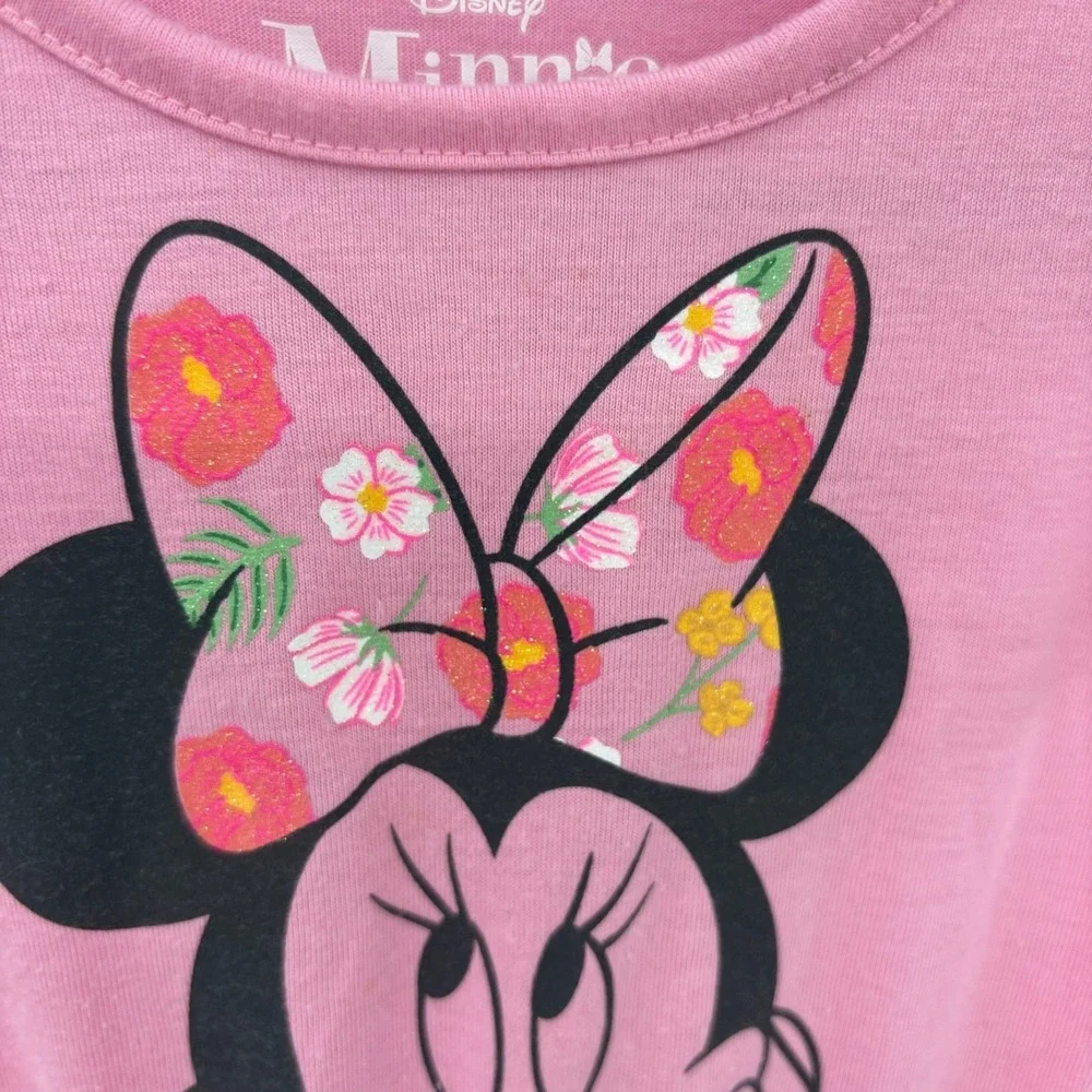Disney Minnie Mouse Dress Size 4/5 Girls Pink Flutter Sleeve Floral Eyelet Boho